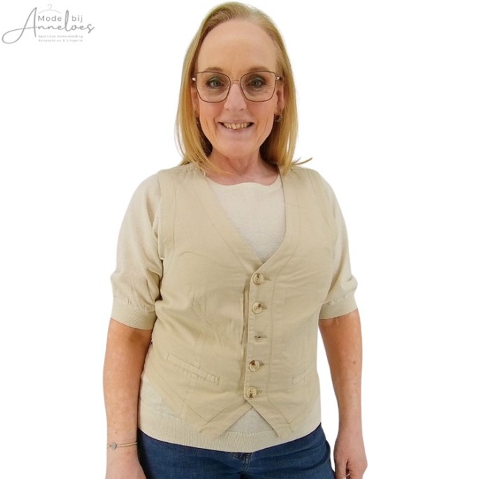S Red Button Gilet cotton linnen Pebble
